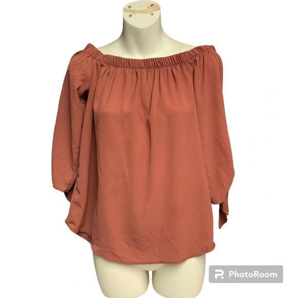Haute Monde dark orange-brown on/off shoulder top size medium - Picture 1 of 10